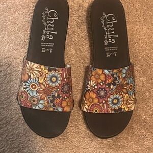 Chula Floral Slide Wedge Heel Sandals - Multicolor changeable straps NWOT